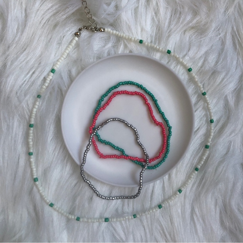 Beaded boho necklace and 3 bracelets